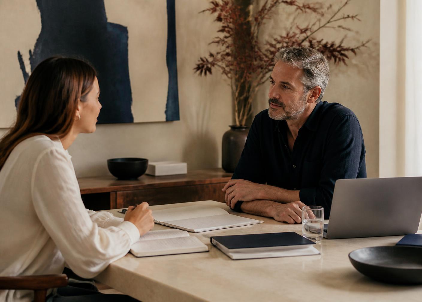Consultant and client working through a career plan